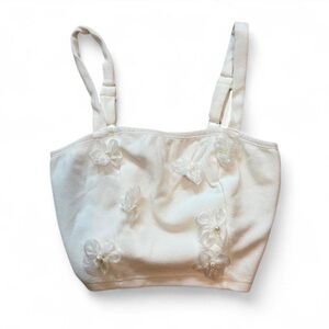 White Floral Tank Crop Top With Flower Detail